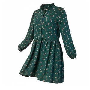 Asos Design Long Sleeve Button Front Mini Smock Dress In Floral Print